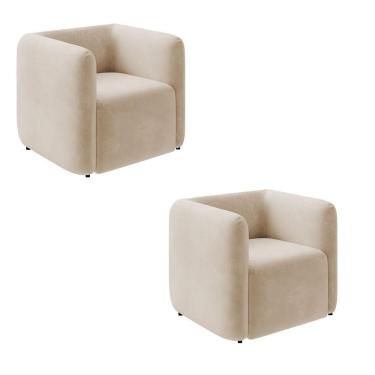 Imagem de Poltrona Sala De Estar Decorativa Kit 2 Laguna Veludo Bege K01 - D'rossi