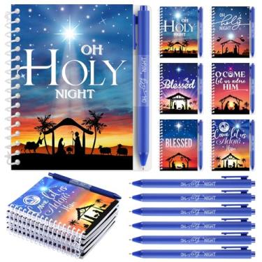 Imagem de Yexiya 24 cadernos e canetas espirais para presépio de Natal, presentes cristãos, presentes cristãos, memorandos espirais, cadernos em espiral, conjunto de canetas esferográficas para Natal, domingo
