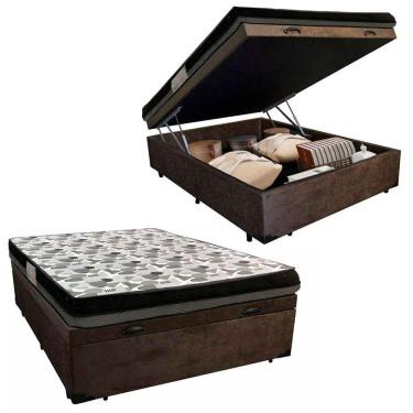 Imagem de Cama Box Baú Casal Suede + Colchão Ortobom Iso Dupla Face 138x188x60 Cor:marrom