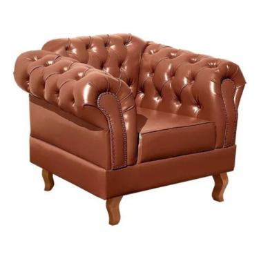 Imagem de Poltrona Chesterfield Dom Pedro Vintage Retrô Capitonê Couro Caramelo