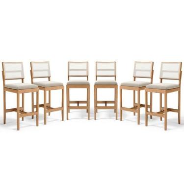Imagem de Kit Com 6 Banquetas Milena Madeira Maciça Assento Estofado Encosto De 