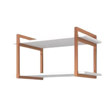 Imagem de Estante Suspensa, Prateleira Nicho Estilo Industrial, para Estante, Banheiro, cozinha, Despensa, sala, ferro madeira(Rose Gold/Branco)