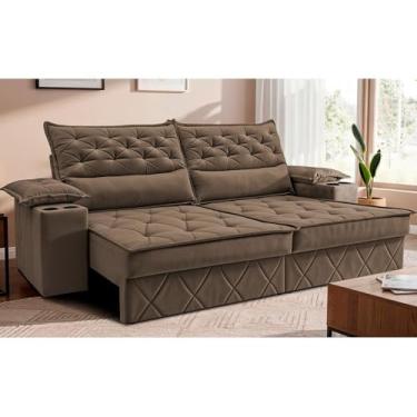 Imagem de Sofá Retrátil e Reclinável 2,10m com Porta Copos e Molas Cosmos Velusoft Castor Cama Inbox