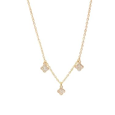 Imagem de Colar feminino com pingente de trevo de quatro folhas banhado a ouro 14 k, corrente de clavícula banhada a ouro 40 + 5 cm