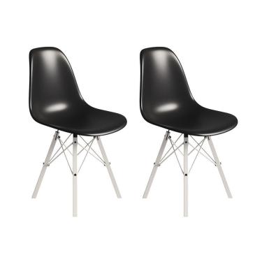 Imagem de Conjunto 2 Cadeiras Eames Tubo Ferro Branco Assento Preto
