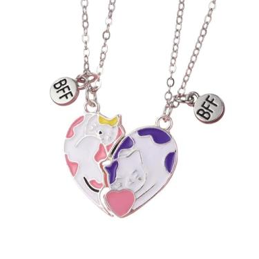 Imagem de Saalort Colar Best Friend Cat Colorido Esmalte Combinando Coração Amizade BFF Colares Doces Presentes de Aniversário, Medium, Zinco, Zircônia cúbica