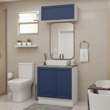 Imagem de Conjunto Gabinete para Banheiro 80cm 3 Portas Branco/azul Vik Madesa 02