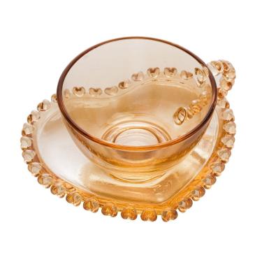 Imagem de Xícara P/Chá C/Pires de Cristal Coração Âmbar Metalizado 170ml Lyor