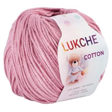Imagem de Lukche Fio de jeans de algodão, 55% algodão, 45% acrílico, fio Amigurumi, fio de algodão macio para crochê e tricô, 50 g / 180 jardas (165 m) (Dusty Rose, 1 novelo)