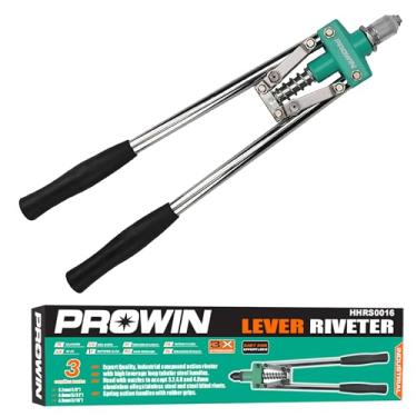 Imagem de Prowin Conjunto de ferramentas de pistola de rebite profissional com 100 rebites, kit de rebitador manual resistente, verde, 43 cm, tamanhos de 2,4 a 6,4 mm