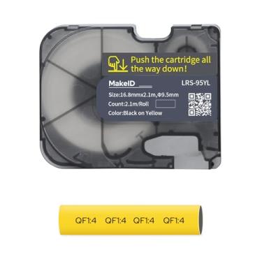 Imagem de MakeID Etiquetas de fio e cabo termorretráteis P31S com impressoras de etiquetas, 1,7 cm de diâmetro, preto em amarelo