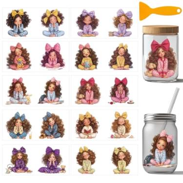 Imagem de arricraft 10 peças de adesivos de transferência de copo de PVC com tema de festa de pijama, colorido padrão feminino UV à prova d'água para óculos de 473 ml, decoração de impressão de casa 24 x 11 cm