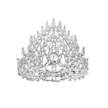 Imagem de Ornamentos de cabelo de luxo com coroa de strass, pente de cabelo de princesa, requintado brilhante coroa tailandesa meninas/mulheres (prata)