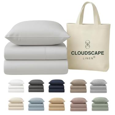 Imagem de CLOUDSCAPE LINEN Lençóis de solteiro 100% algodão egípcio, conjunto de cama de luxo com 3 peças, algodão egípcio de 400 fios, qualidade hoteleira, macio, sedoso, respirável e durável, bolsos profundos