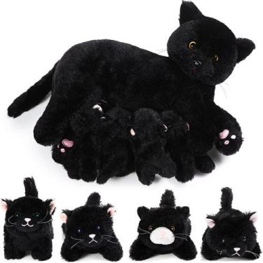 Imagem de Bicho de pelúcia Skylety Nurturing Cat com 4 gatinhos de pelúcia de 40