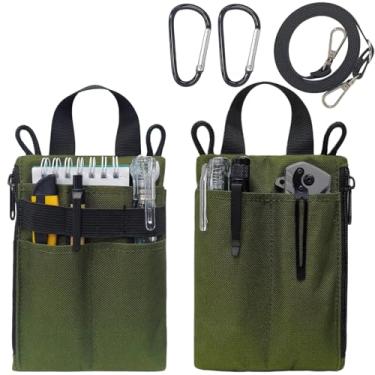 Imagem de Chuanke Organizador de bolso EDC para homens, bolsa compacta de nylon resistente com zíper e cordão de paracord, transporte para lanterna, caneta, caderno (verde)