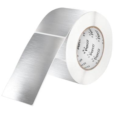 Imagem de Perco Etiquetas adesivas perfuradas prata metálica 7,5 x 12,7 cm — 150 adesivos por rolo — com adesivo permanente para etiquetagem de produtos, caixas de presente, sinalização de eventos, embalagens