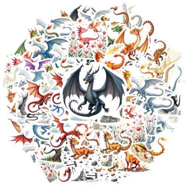 Imagem de 50 peças adesivos de fantasia mítica de dragão coloridos para telefone faça você mesmo, guitarra, notebook, mala, copo, guitarra, faça você mesmo, bicicleta, skate, laptop, bagagem, decoração