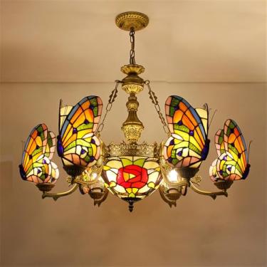 Imagem de Lustre contemporâneo de luxo com borboletas, LED, estilo americano criativo, para sala de estar, restaurante, quarto, villa, hotel, café, bar, karaokê ou clube. Luminária pendente de vidro c