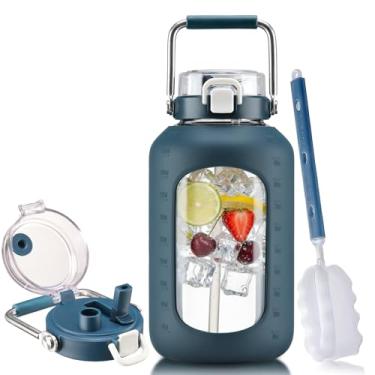 Imagem de BLUEGO Garrafa de água de vidro de 2,8 ml, jarro de água de vidro enorme de 3 litros, azul escuro