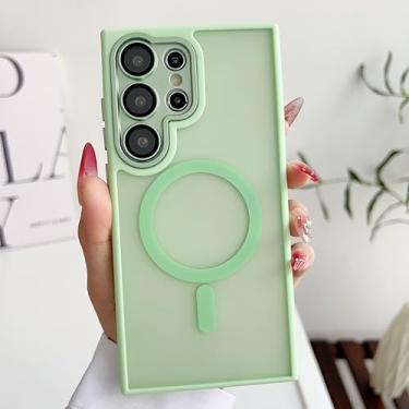 Imagem de MVVKKY Capa protetora de lente translúcida fosca à prova de choque para Samsung S25Plus com capa magnética para carregamento sem fio (para Samsung S25Plus/verde claro)