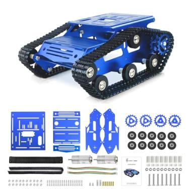 Imagem de Tank Car Chassis with Motor, Shock Absorbing Robot Chassis Full-Metal Robotic Moving Platform Track Chassis for RaspberryPi Arduino DIY Maker Smart Robot Car Chassis Kit (Blue, With Encoder motor)