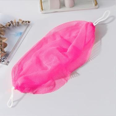 Imagem de Esponja de rede africana de nylon, rede de esponja esfoliante africana com nós, esponja de banho, esfoliante corporal acessórios de chuveiro (rosa vermelha)