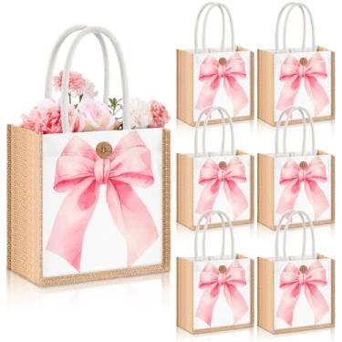 Imagem de Abbylike Bolsa de presente de flores silvestres mini floral Cielito lindo leopardo bolsa de estopa com botão de alça para lembrancinha de festa de casamento de Natal (laço, rosa)