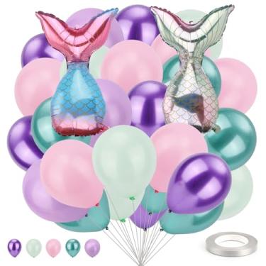 Imagem de 32un Conjunto Balões Sereia, Látex Colorido Kit Balões com Tema de Sereia Suprimentos para Decoração Festa com Tema Mar Engraçado Adequado para Aniversário Chá Bebê Decoração