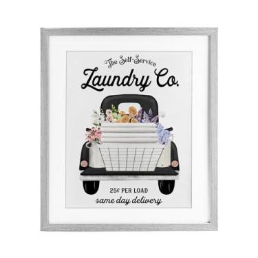 Imagem de Stupell Industries Impressão emoldurada cinza de caminhão de serviço de lavanderia sob vidro, design por Lettered and Lined, 16 x 13