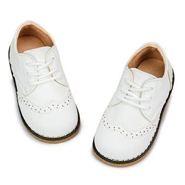Imagem de Sapato social infantil para meninos e meninas, sapato Oxford de couro PU uniforme escolar mocassim, A01/branco, 18