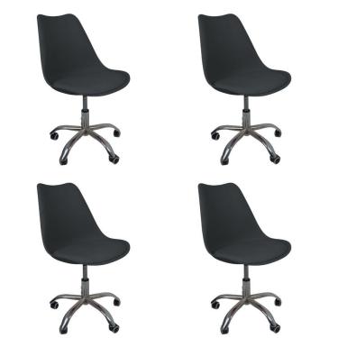 Imagem de Kit 4 Cadeiras Office Base Cromada Com Rodizio Giratória Saarinen Preto