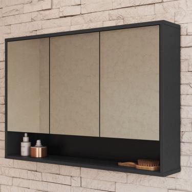 Imagem de Armário de Banheiro Bari 3 Portas com Espelho Grafite - Art In Móveis