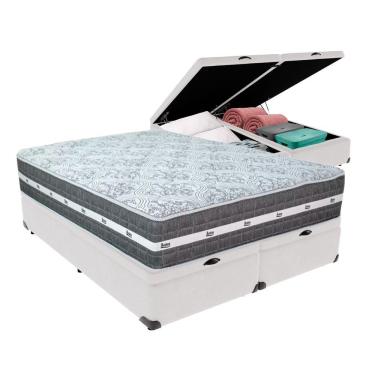 Imagem de Cama Box Com Baú Bege E Colchão Queen Black Grafit Anjos Branco