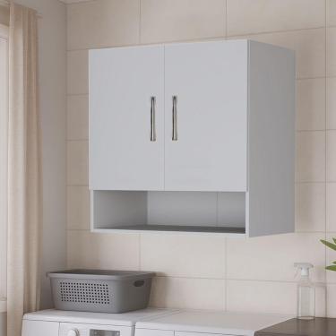 Imagem de Armário Suspenso Multiuso Mdf Resistente 2 Portas Com Nicho Branco