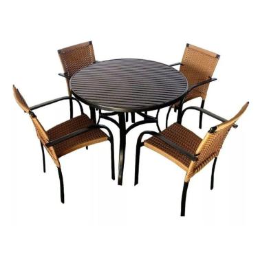 Imagem de 6 Cadeiras Ascoli E Mesa Tampo Ripado 1,40m Alumínio Azul Dark