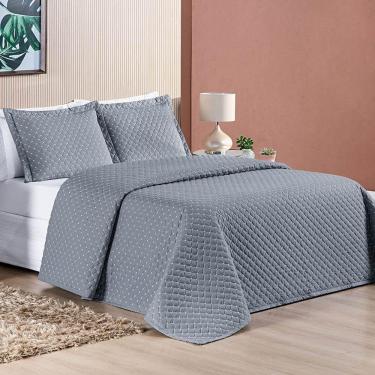 Imagem de Cobre Leito Casal Padrão Ravena Bordado Micropercal 200 Fios 3 Peças - Cinza