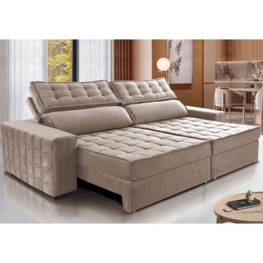 Imagem de Sofá Retrátil E Reclinável 3,15M Cama Inbox Big Star Com Softgel D40 Velupluma Bege