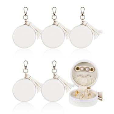 Imagem de Fiwochic Caixa de suporte de anel de joias brancas com chaveiro, caixa de armazenamento de anel de viagem pequena caixa portátil de armazenamento de joias para mulheres, presente de casamento, noivado