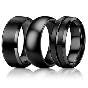 Imagem de Besteel 3 anéis de aço inoxidável para homens mulheres 8 mm conjunto de alianças de casamento simples, fresco, altamente polido, superfície fosca, joia de noivado, ajuste confortável, 6-14 ouro/prata
