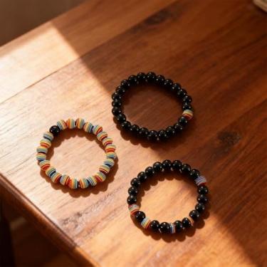 Imagem de 3 pulseiras de orgulho gay, pulseira de orgulho de contas arco-íris com elástico, pulseiras coloridas para homens e mulheres, One Size, Miçanga, pedra, Sem Pedra Preciosa