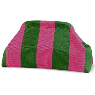 Imagem de bohunono Bolsas clutch de tecido para mulheres, bolsa listrada de tecido, bolsas de crochê para noite, A rosa + verde
