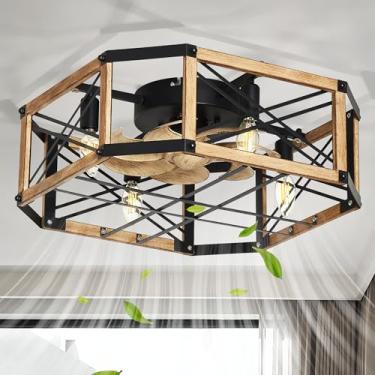 Imagem de Linher Ventilador De Teto Embutido De 21'' Com Luz Regulável E Controle Remoto Com Memória, Motor Reversível, Perfeito Para Quarto, Sala De Estar, Cozinha, Gazebo Externo, Pátio, Gaiola De Fazenda C