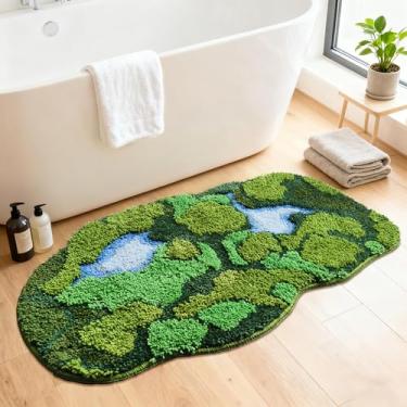 Imagem de Tapete de musgo verde 3D para banheiro: 1'8''x2'8'' tapete de banho bonito folha para quarto tapete felpudo antiderrapante decoração de grama