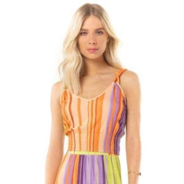 Imagem de Regata Feminina Listras Coloridas Com Alça em Nó Verão-Feminino