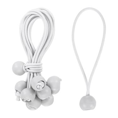 Imagem de PATIKIL Cordão elástico de 15 cm, 50 peças de cordas elásticas com esferas, lona de dossel, cordão elástico para acampamento ao ar livre, postes de barraca de abrigo de carga, branco
