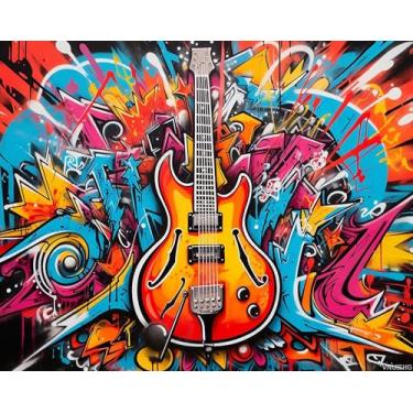 Imagem de VNUIEHG Pintura de violino graffiti por números para adultos iniciantes kit de pintura a óleo de fundo abstrato colorido em tela com pincéis, artes de pigmento acrílico, decoração de casa, 40 x 50 cm
