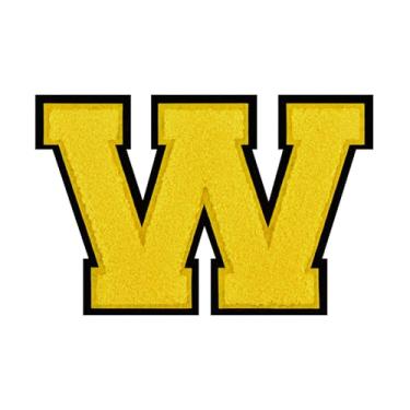 Imagem de 1 peça de patch amarelo de 11,4 cm de ferro em chenille com borda preta – Remendos do alfabeto para roupas, jaquetas, mochilas, chapéus para decoração personalizada, nome personalizado e artesanato