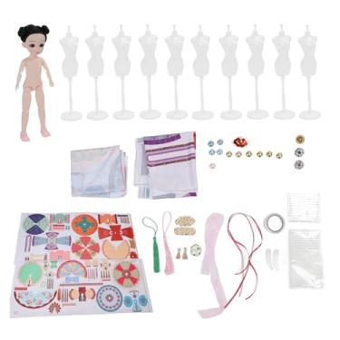 Imagem de Kit de designer chinês Hanfu sem costura fantasia tradicional fazendo brinquedo com 10 manequins acessórios de tecido de boneca de 30 cm para crianças artes e ofícios