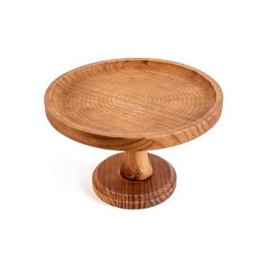 Imagem de Suporte de madeira rústico redondo vintage suporte de vela para exibição de 22 cm, suportes pequenos de madeira para bolos, prato decorativo para festa de casamento, aniversário, decoração de mesa de